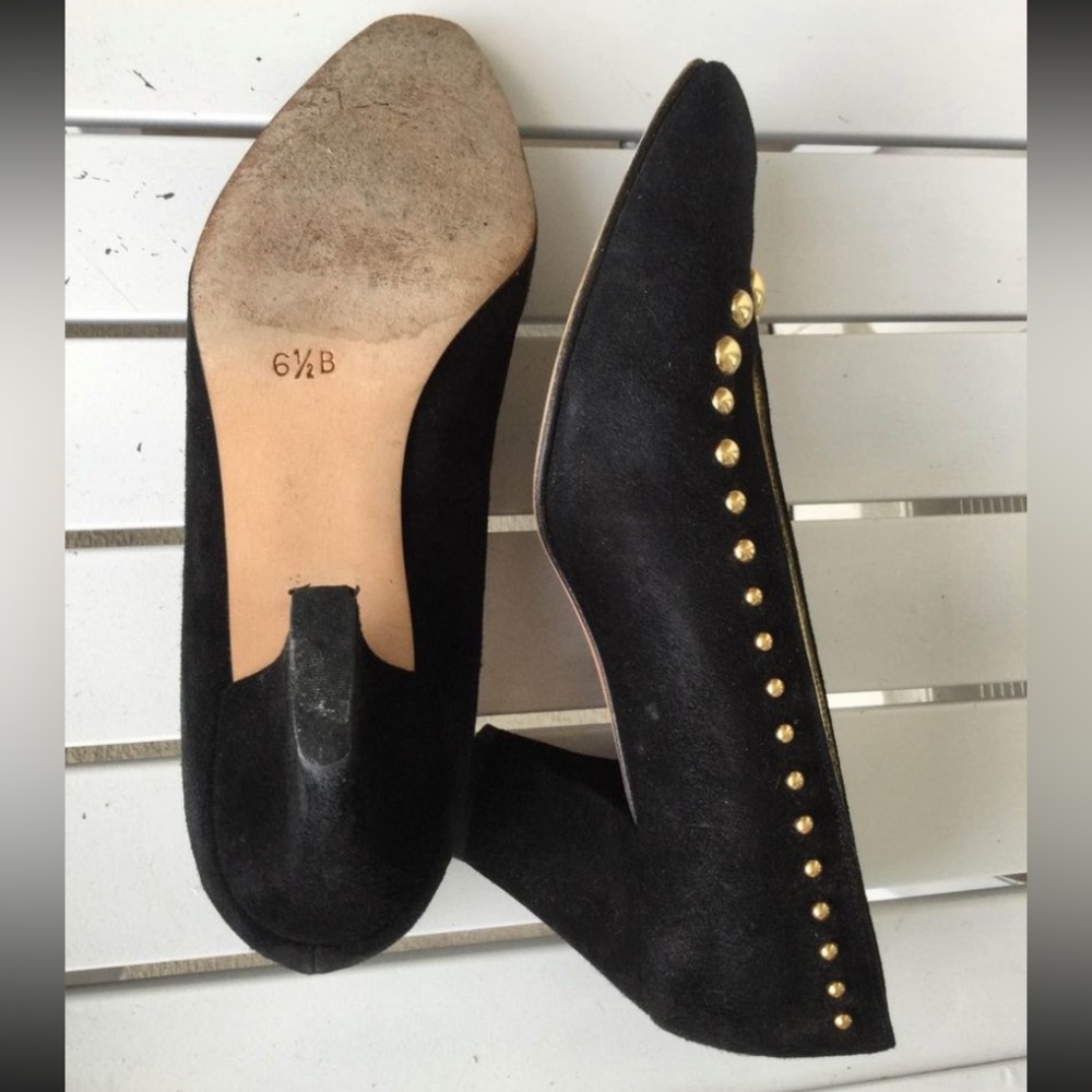 Vintage ESCADA BLACK VELVET GOLD STUDDED HEELS SIZE 6.5B - Picture 8 of 8